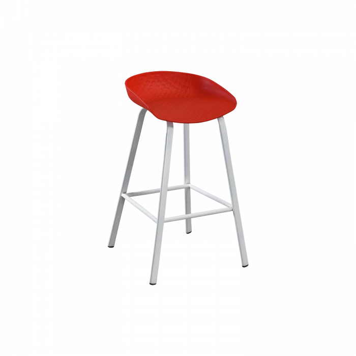 Modern Counter Stool - Red Molded Seat with White Metal Legs