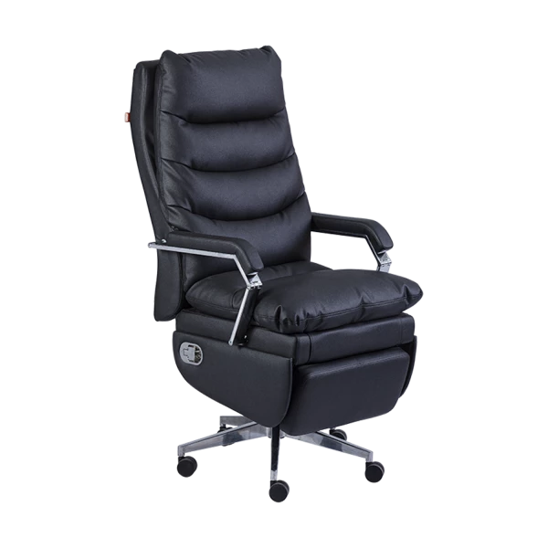 Executive Reclining Office Chair with Footrest - Black Leather