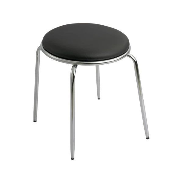 Stackable Stool - Black Vinyl Cushion with Chrome Legs