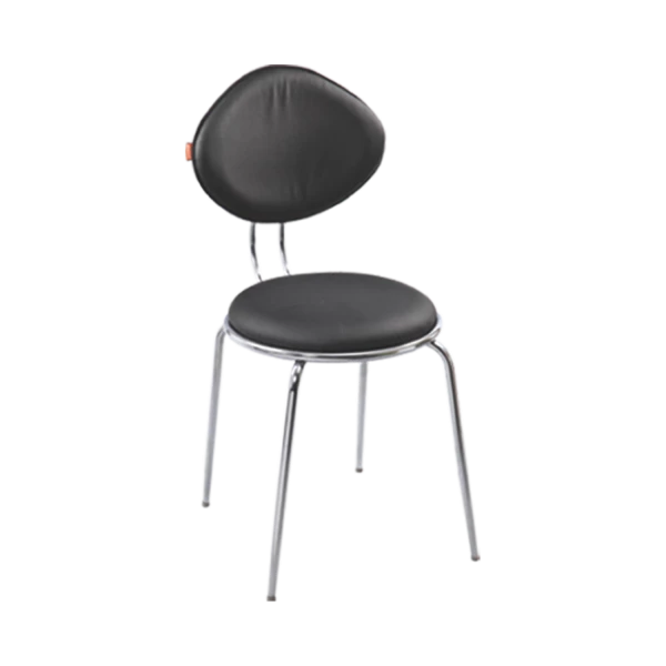Modern Cafe Dining Chair - Black Vinyl with Chrome Legs